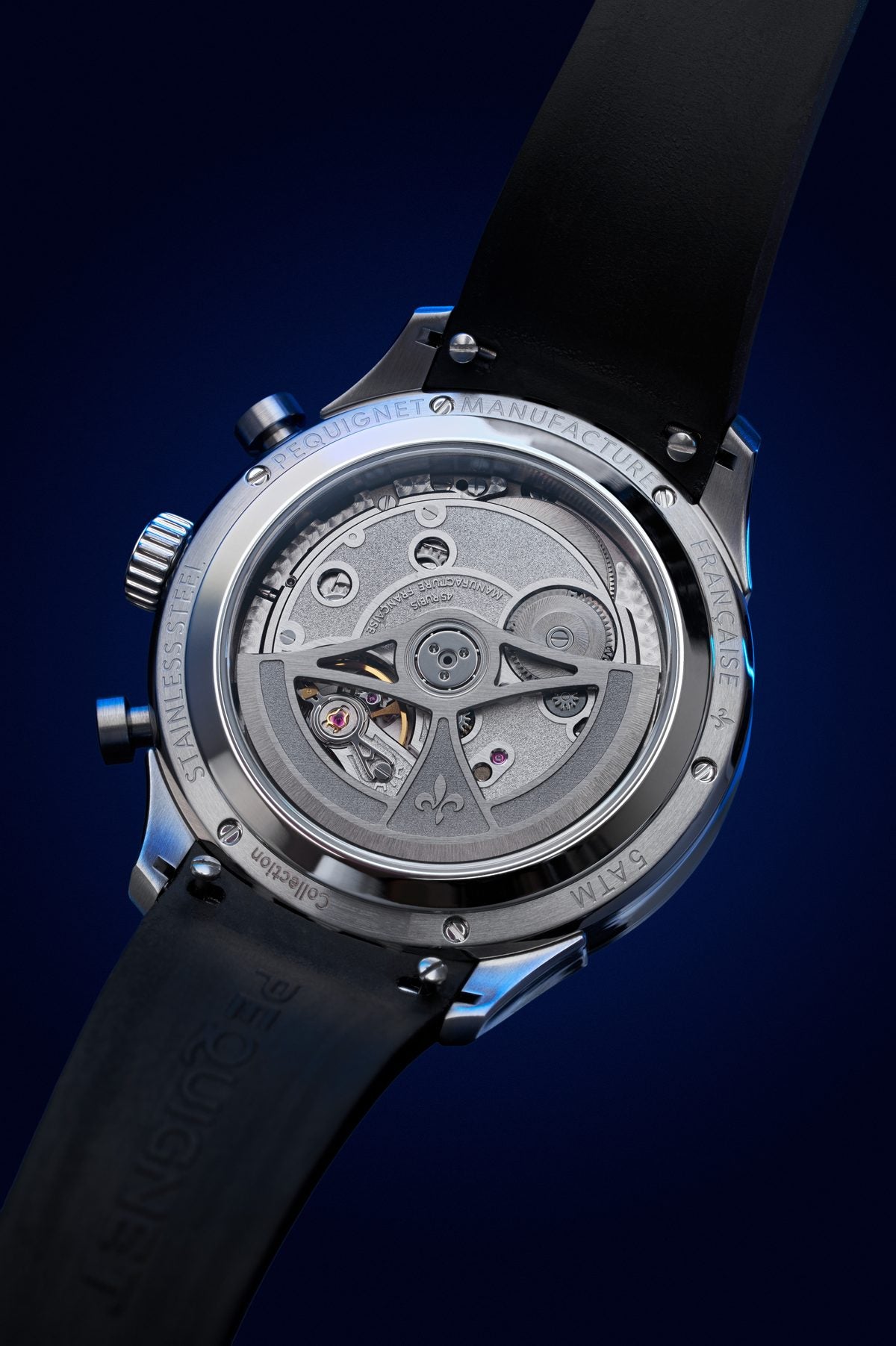 Sapphire caseback of the Calibre Initial Chronograph